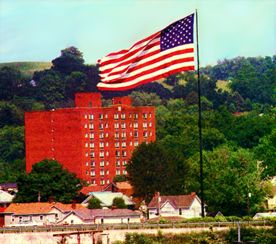 Giant US flag flown at Gillece Services Bridgeville headquarters